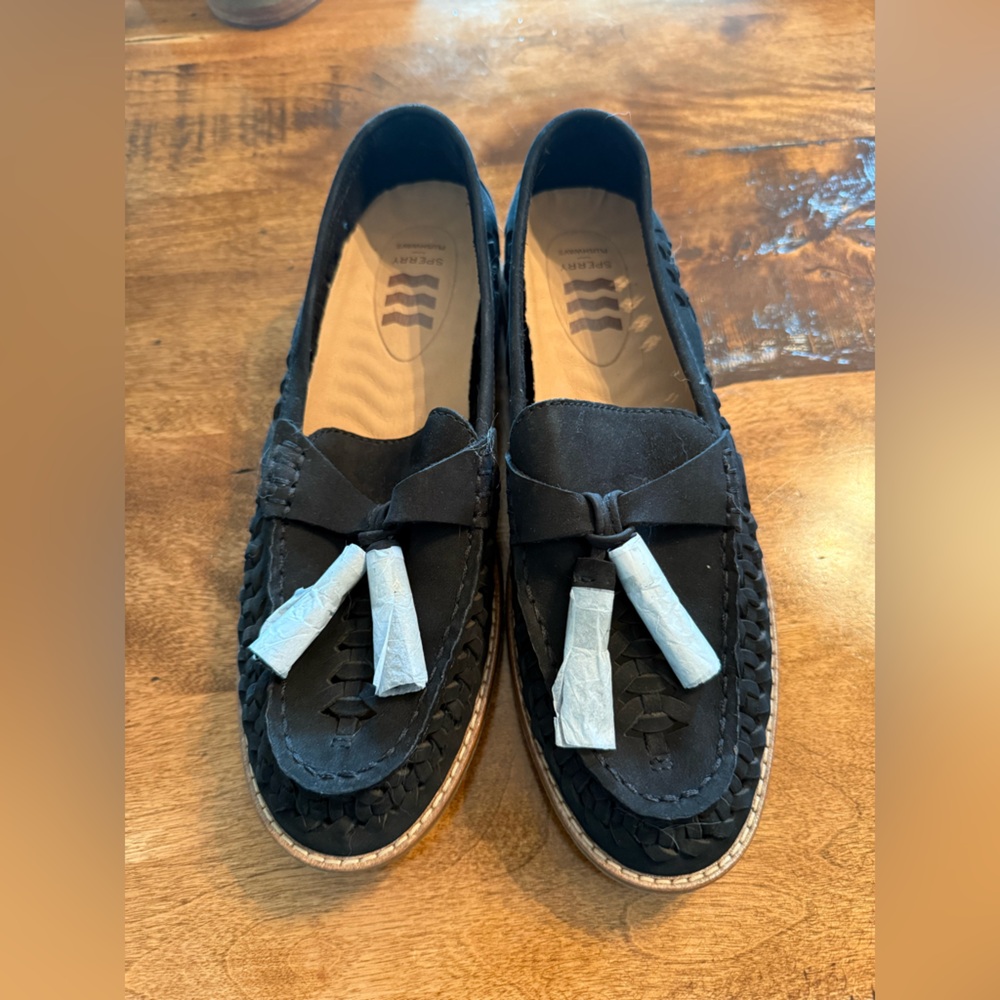 Sperry Black Slip-On Loafers with Tassel Accents